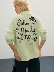 Green NYC Back Graphic Boyfriend Oversized Varsity Style Jersey Longline Cardigan - Image 4 of 8