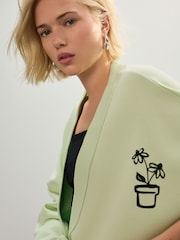 Green NYC Back Graphic Boyfriend Oversized Varsity Style Jersey Longline Cardigan - Image 5 of 8