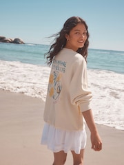 Ecru Oversized Champage and Oyster Club Fun Lemon Summer Longline Graphic Crewneck Sweatshirt - Image 1 of 4
