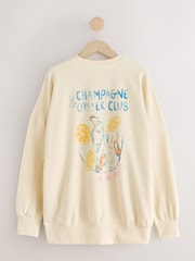 Ecru Oversized Champage and Oyster Club Fun Lemon Summer Longline Graphic Crewneck Sweatshirt - Image 6 of 8