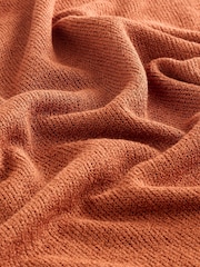 Rust Brown Draped Slash Neck Sheerknit Crochet Slouch Top - Image 6 of 7