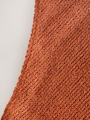 Rust Brown Draped Slash Neck Sheerknit Crochet Slouch Top - Image 7 of 7