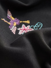 Charcoal Grey Heavy Stitch Emboridery Summer Scenic Oriental Back Graphic 100% Cotton Sweatshirt Jumper - Image 8 of 9