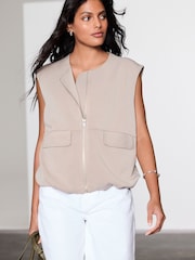 Ecru Slinky Supersoft Puffball Bubble Hem Gilet - Image 1 of 8