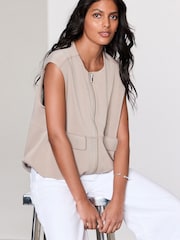 Ecru Slinky Supersoft Puffball Bubble Hem Gilet - Image 3 of 8