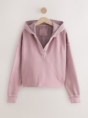 بنفسجي موف - Relaxed Fit Washed Cotton V-Neck Hoodie - صورة 1 من 5
