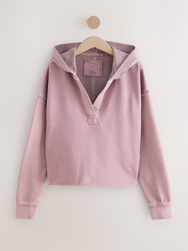 بنفسجي موف - Relaxed Fit Washed Cotton V-Neck Hoodie - صورة 1 من 5