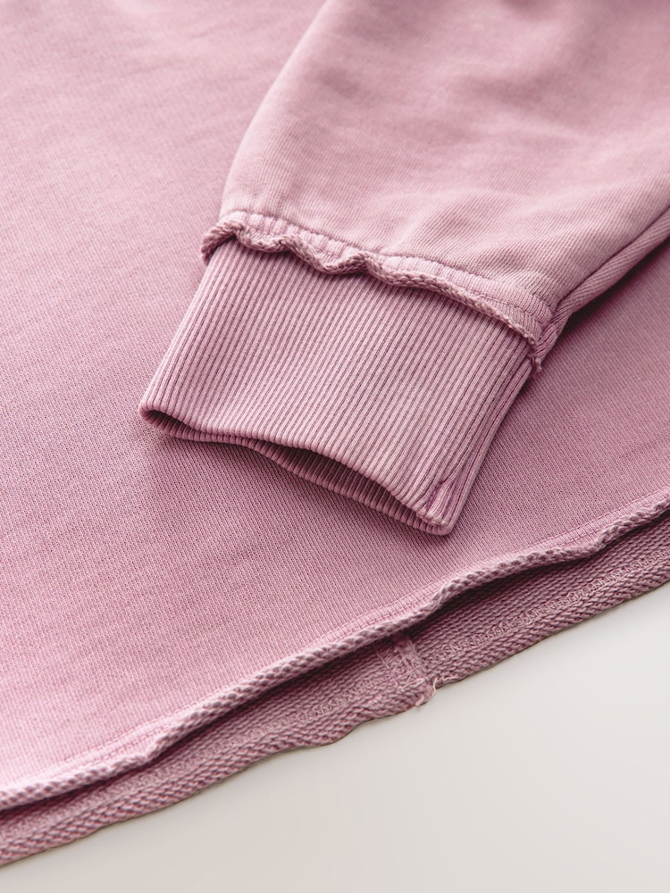 Mauve Purple Relaxed Fit Washed Cotton V-Neck Hoodie - Image 10 of 11