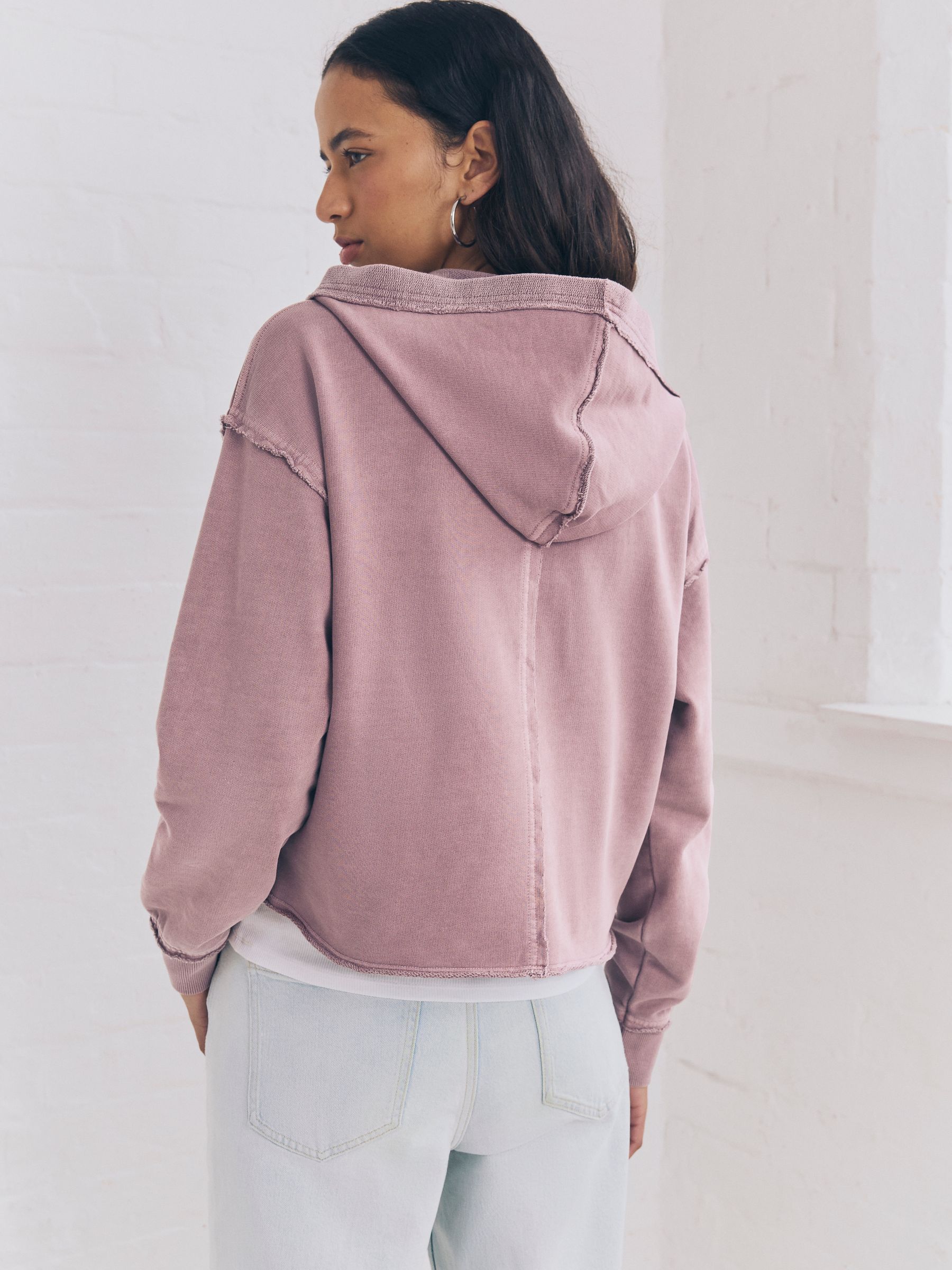 Buy Mauve Purple Relaxed Fit Washed Cotton V-Neck Hoodie from Next USA