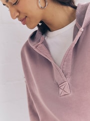 Mauve Purple Relaxed Fit Washed Cotton V-Neck Hoodie - Image 6 of 15
