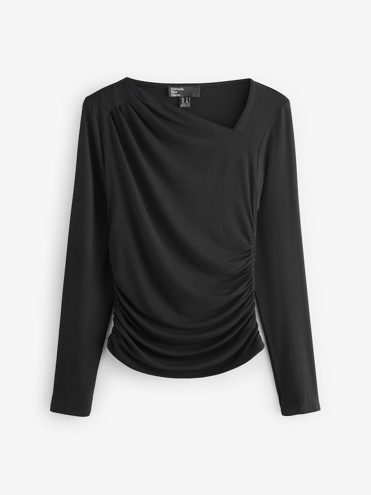 Friends Like These Black Long Sleeve Jersey Drape Top - Image 5 of 5