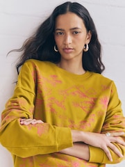 Olive Green Graphic Print All-Over Premium Embellished Embroidery Oriental Sweatshirt - Image 3 of 9