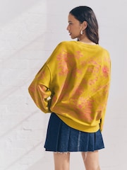 Olive Green Graphic Print All-Over Premium Embellished Embroidery Oriental Sweatshirt - Image 6 of 9