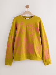 Olive Green Graphic Print All-Over Premium Embellished Embroidery Oriental Sweatshirt - Image 7 of 9