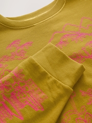 Olive Green Graphic Print All-Over Premium Embellished Embroidery Oriental Sweatshirt - Image 8 of 9