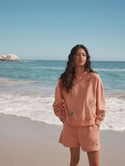 Coral/Salmon Pink Heavy All-Over Embroidery Summer Food and Cockatils Graphic Print Crew-Neck Sweatshirt - Image 2 of 8