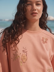 Coral/Salmon Pink Heavy All-Over Embroidery Summer Food and Cockatils Graphic Print Crew-Neck Sweatshirt - Image 5 of 8