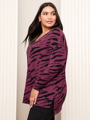 Friends Like These Burgundy Red Curve Soft Jersey V-Neck Long Sleeve Tunic Top - Image 1 of 4