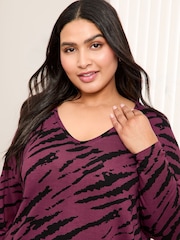 Friends Like These Burgundy Red Curve Soft Jersey V-Neck Long Sleeve Tunic Top - Image 2 of 4
