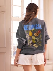 Charcoal Grey Kew Gardens X Next Vitamin Fruit Summer Graphic Relaxed Fit Crew-Neck Sweatshirt - Image 1 of 8