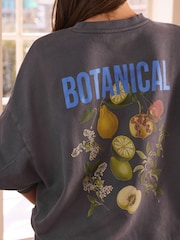 Charcoal Grey Kew Gardens X Next Vitamin Fruit Summer Graphic Relaxed Fit Crew-Neck Sweatshirt - Image 4 of 8