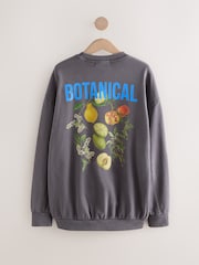 Charcoal Grey Kew Gardens X Next Vitamin Fruit Summer Graphic Relaxed Fit Crew-Neck Sweatshirt - Image 6 of 8