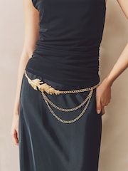 Gold Tone Feather Chain Belt - Image 2 of 5