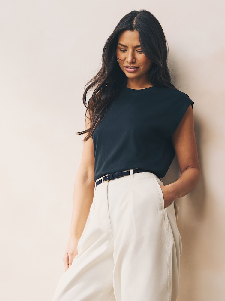 Navy Premium Made In Italy Suede Micro Skinny Belt - Image 1 of 5