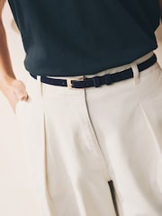 Navy Premium Made In Italy Suede Micro Skinny Belt - Image 2 of 5