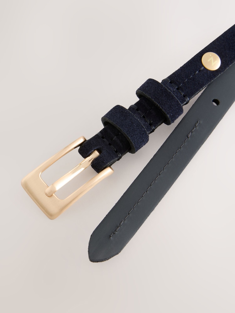 Navy Premium Made In Italy Suede Micro Skinny Belt - Image 5 of 5