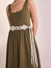 Ecru Macrame Bead Belt - Image 1 of 6