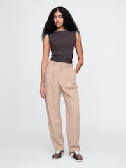 Gap Beige Everyday High Waisted Brushed Twill Pleated Taper Trousers - Image 1 of 5