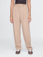Gap Beige Everyday High Waisted Brushed Twill Pleated Taper Trousers - Image 2 of 5