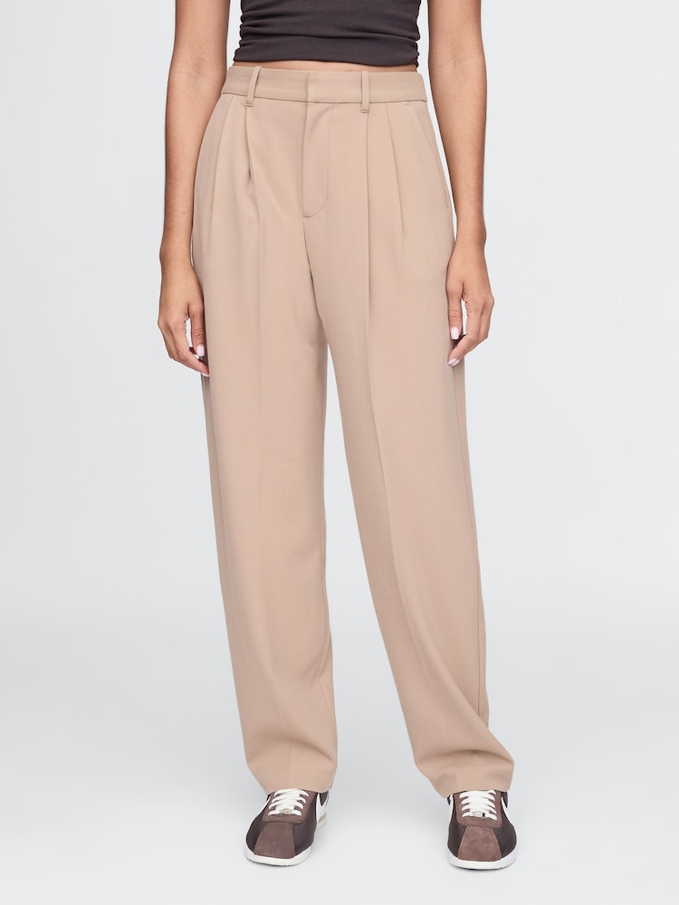 Gap Beige Everyday High Waisted Brushed Twill Pleated Taper Trousers - Image 2 of 5