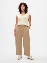Gap Beige Everyday High Waisted Brushed Twill Pleated Taper Trousers - Image 5 of 5