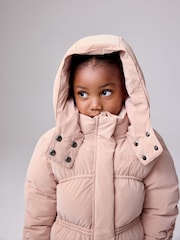 smALLSAINTS Light Pink Younger Girls Ruched Short Padded Coat - Image 5 of 14