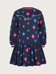 Monsoon Blue 100% Cotton Star Print Sweatshirt Dress - Image 1 of 3