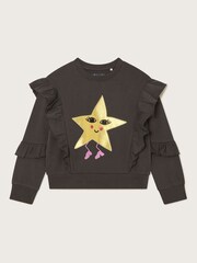 Monsoon Black Metallic Star Ruffle Jumper - Image 1 of 3