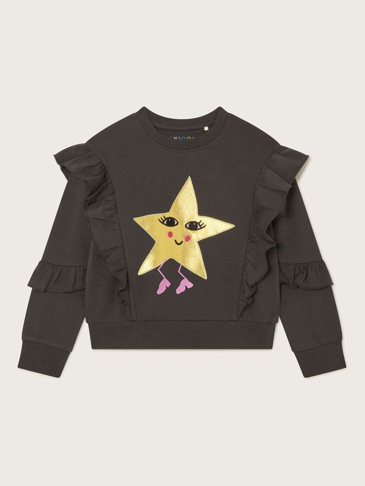 Monsoon Black Metallic Star Ruffle Jumper - Image 1 of 3