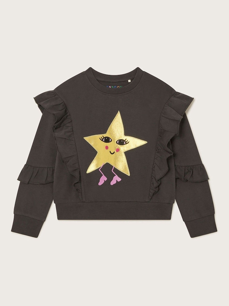 Monsoon Black Metallic Star Ruffle Jumper - Image 1 of 3 Monsoon Black Metallic Star Ruffle Jumper - Image 1 of 3
