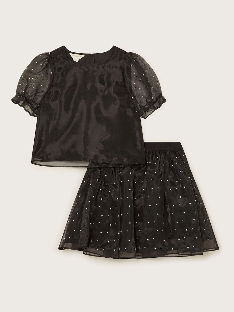 Monsoon Black Diamante Organza Top and Skirt Set - Image 1 of 3