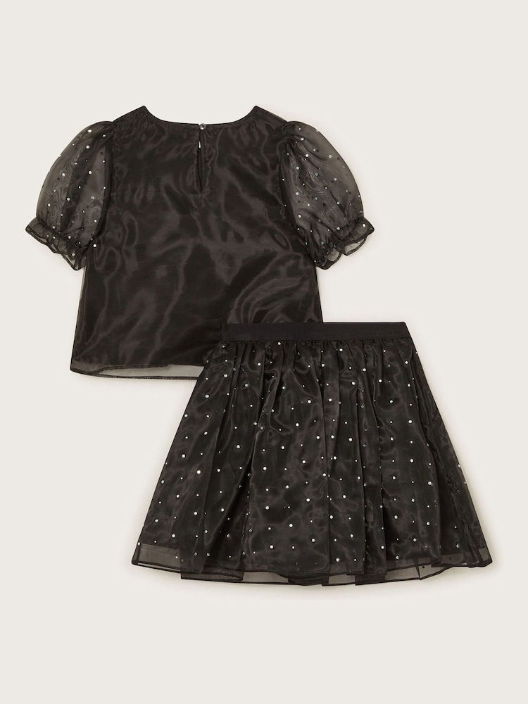 Monsoon Black Diamante Organza Top and Skirt Set - Image 2 of 3