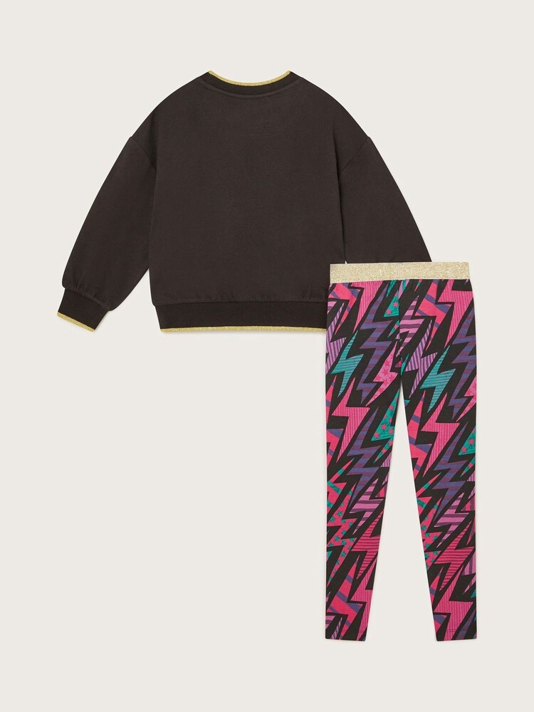 Monsoon Black Lightning Bolt Sweatshirt and Leggings Set - Image 2 of 3
