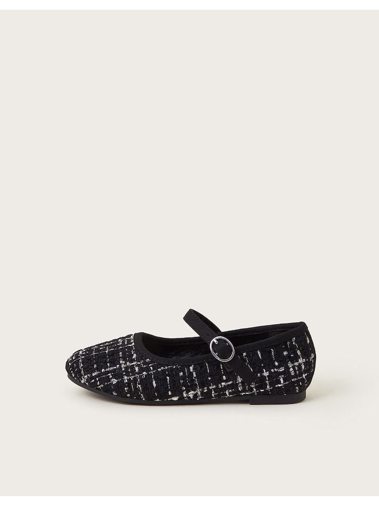 Monsoon Black Twinkle Tweed Strap Ballet Flats - Image 1 of 3