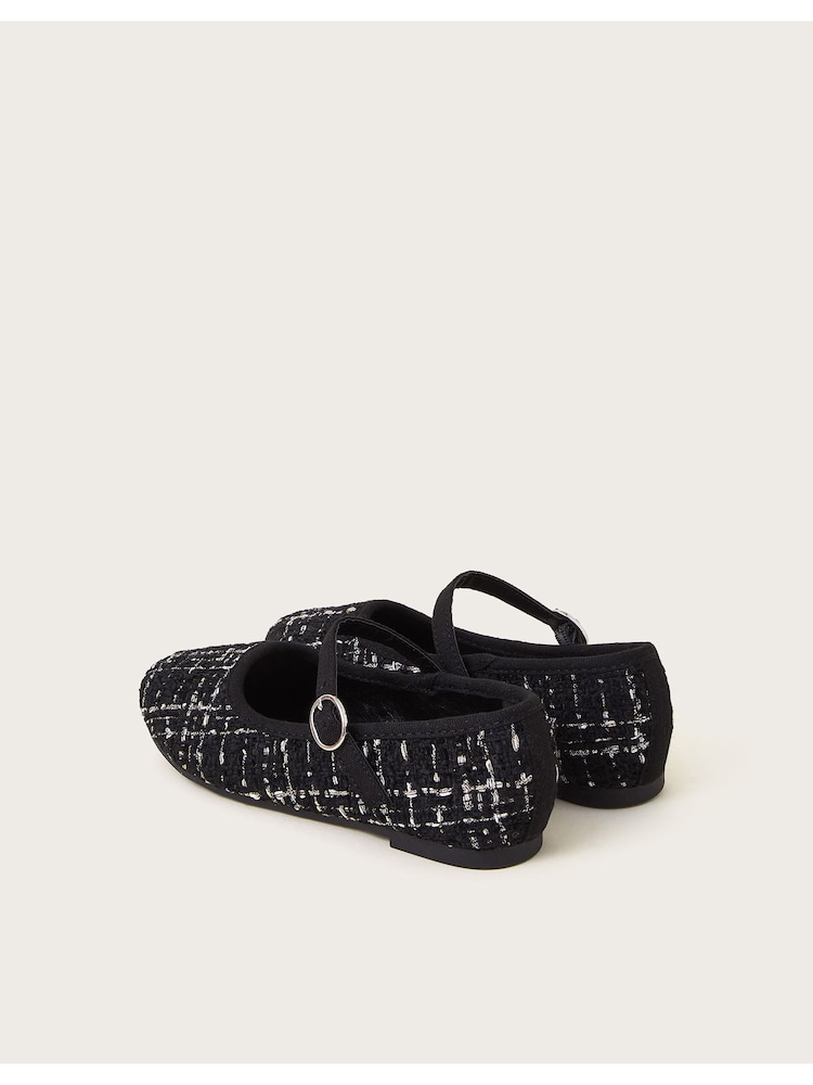 Monsoon Black Twinkle Tweed Strap Ballet Flats - Image 2 of 3