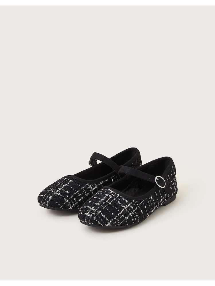 Monsoon Black Twinkle Tweed Strap Ballet Flats - Image 3 of 3