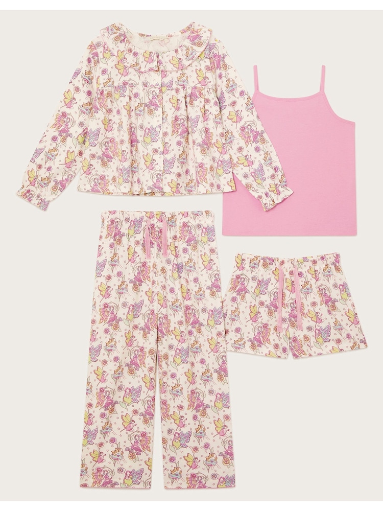 Monsoon Natural Fairy Print Flannel 100% Cotton Pyjamas Set 4 Pack - Image 1 of 3