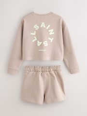 smALLSAINTS Mink/Pink Girls Tierra Sweatshirt and Sweat Shorts Set - Image 10 of 12