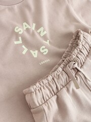 smALLSAINTS Mink/Pink Girls Tierra Sweatshirt and Sweat Shorts Set - Image 11 of 12