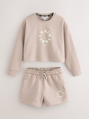 smALLSAINTS Mink/Pink Girls Tierra Sweatshirt and Sweat Shorts Set - Image 9 of 12